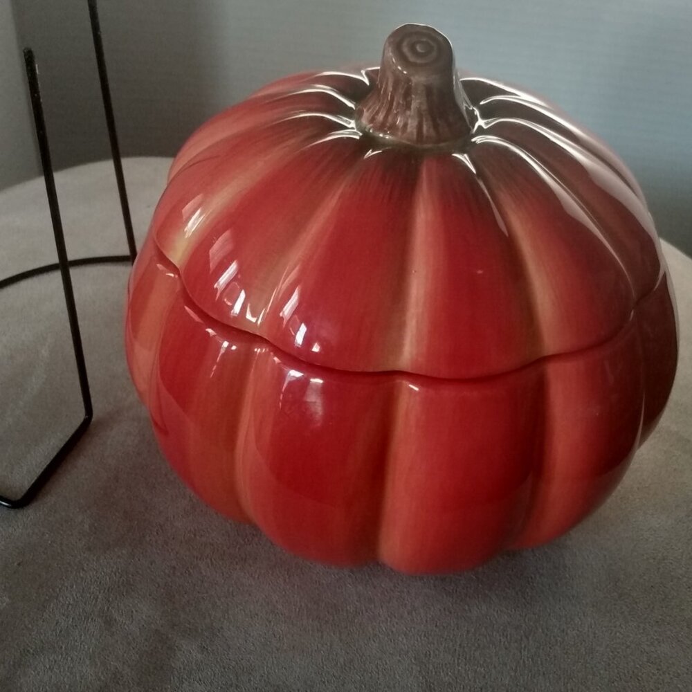 FTD CERAMIC FALL HOLLOWEN PUMPSKIN FLORAL DISPLAY,CANDY DISH LID LIFT